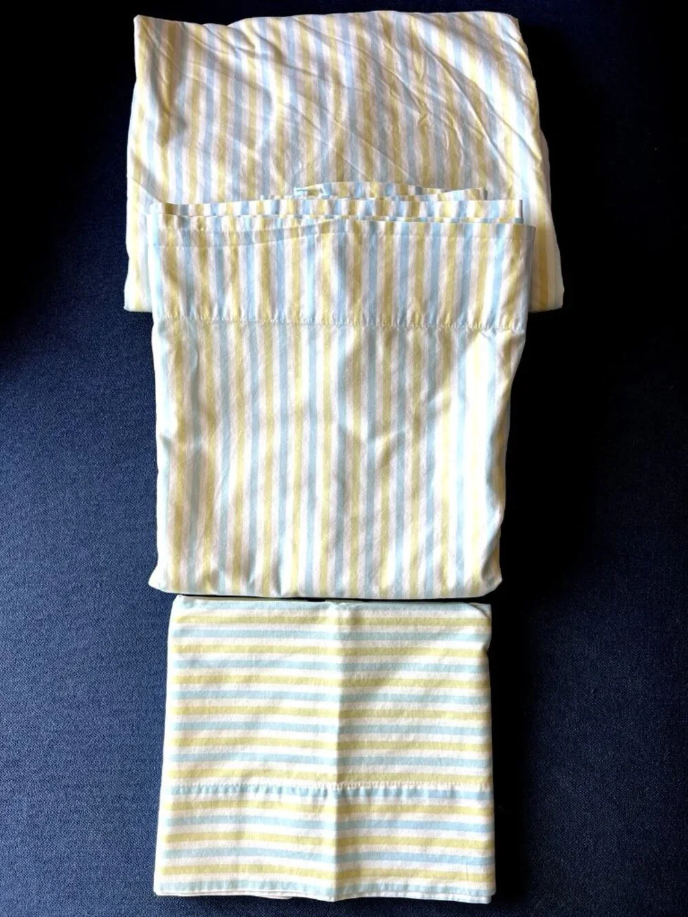 POTTERY BARN KIDS Twin Sheet Set 3 Pc Green Blue Stripe Organic Cotton Portugal